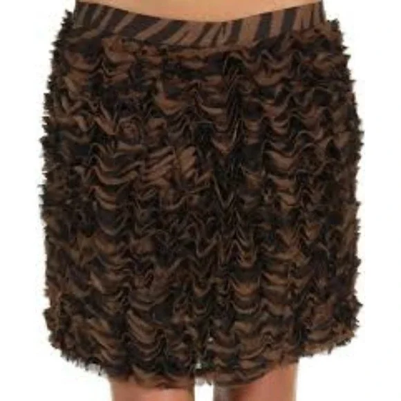 MICHAEL Michael Kors Skirt 2 Animal Print Ruffle Flirty Brn/Blk Tiers/Gather 3D - Picture 3 of 11